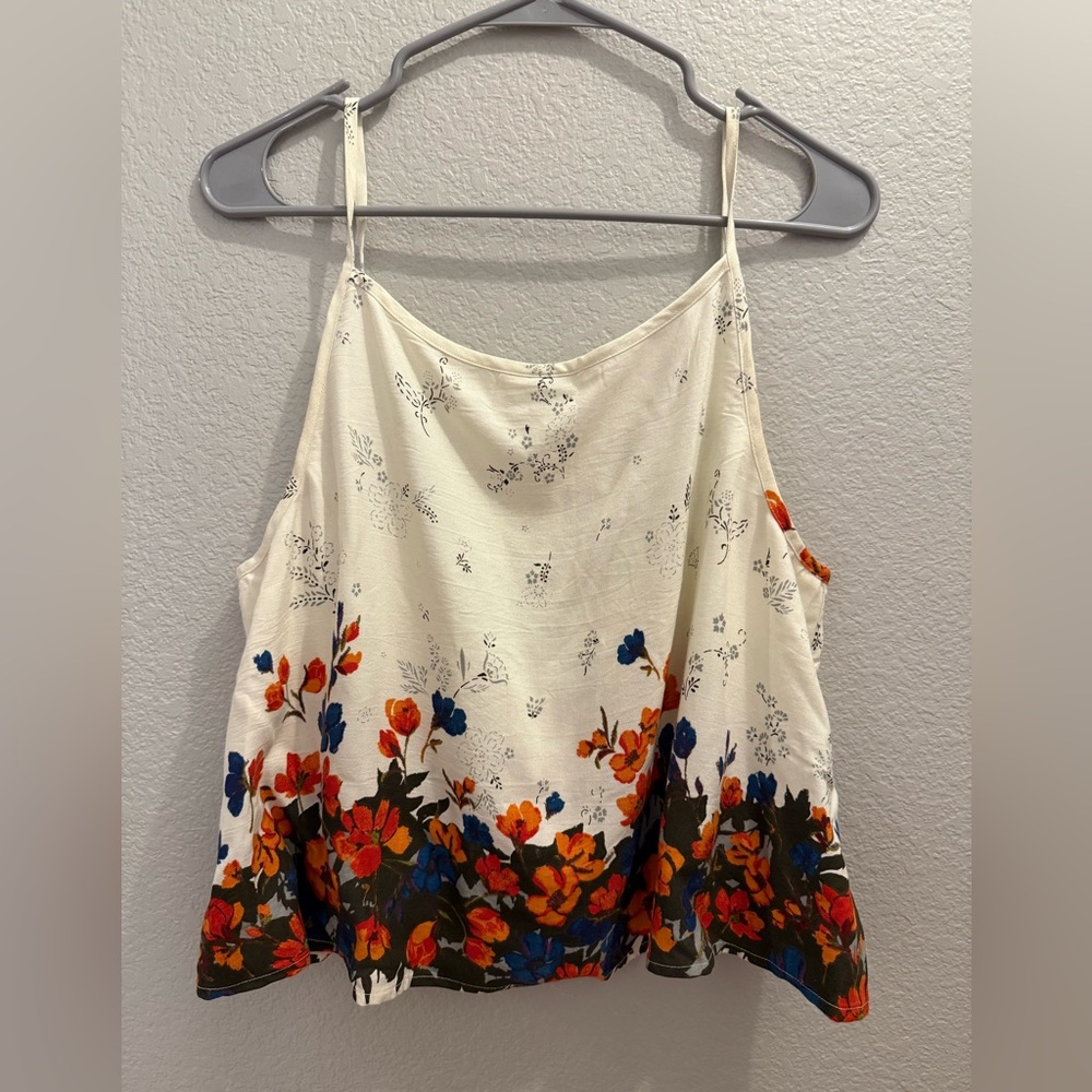Floral Ivory Spaghetti-Strap Tank Top